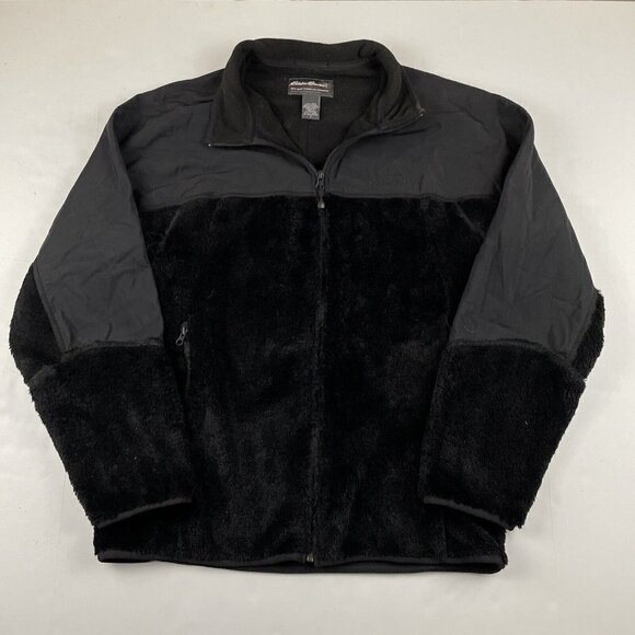 Eddie Bauer Full Zip Fleece Jacket Men’s S Nylon Overlay Soft Fleece Black - Picture 1 of 10
